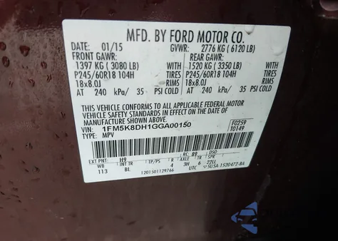 2016 Ford Explorer Xlt из США, поврежденный, VIN 1FM5K8DH1GGA00150